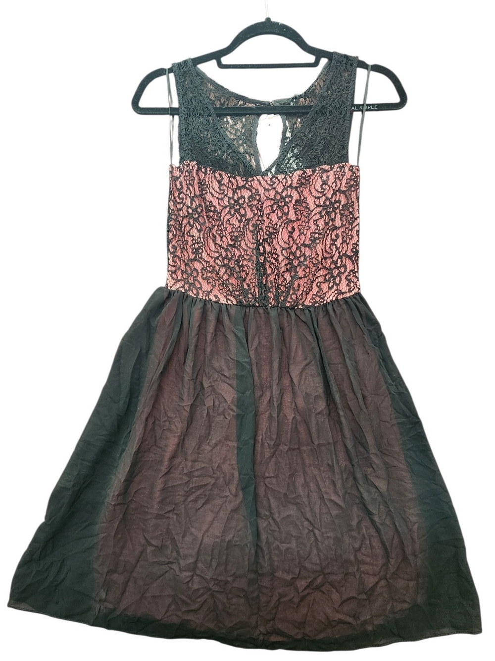 NAF NAF Pink Bodice w Black Lace Yoke and Black Mesh Skirt Formal Dress French S